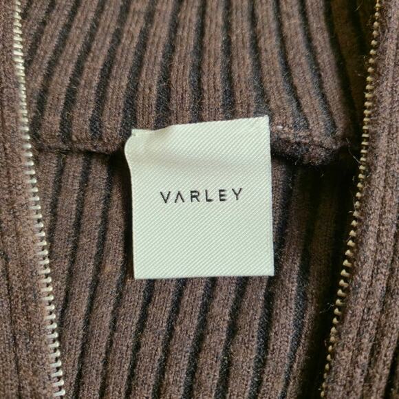Varley Women's Full Zip Sweater Size Medium Dark Brown Ribbed Long Sleeves - Picture 3 of 8